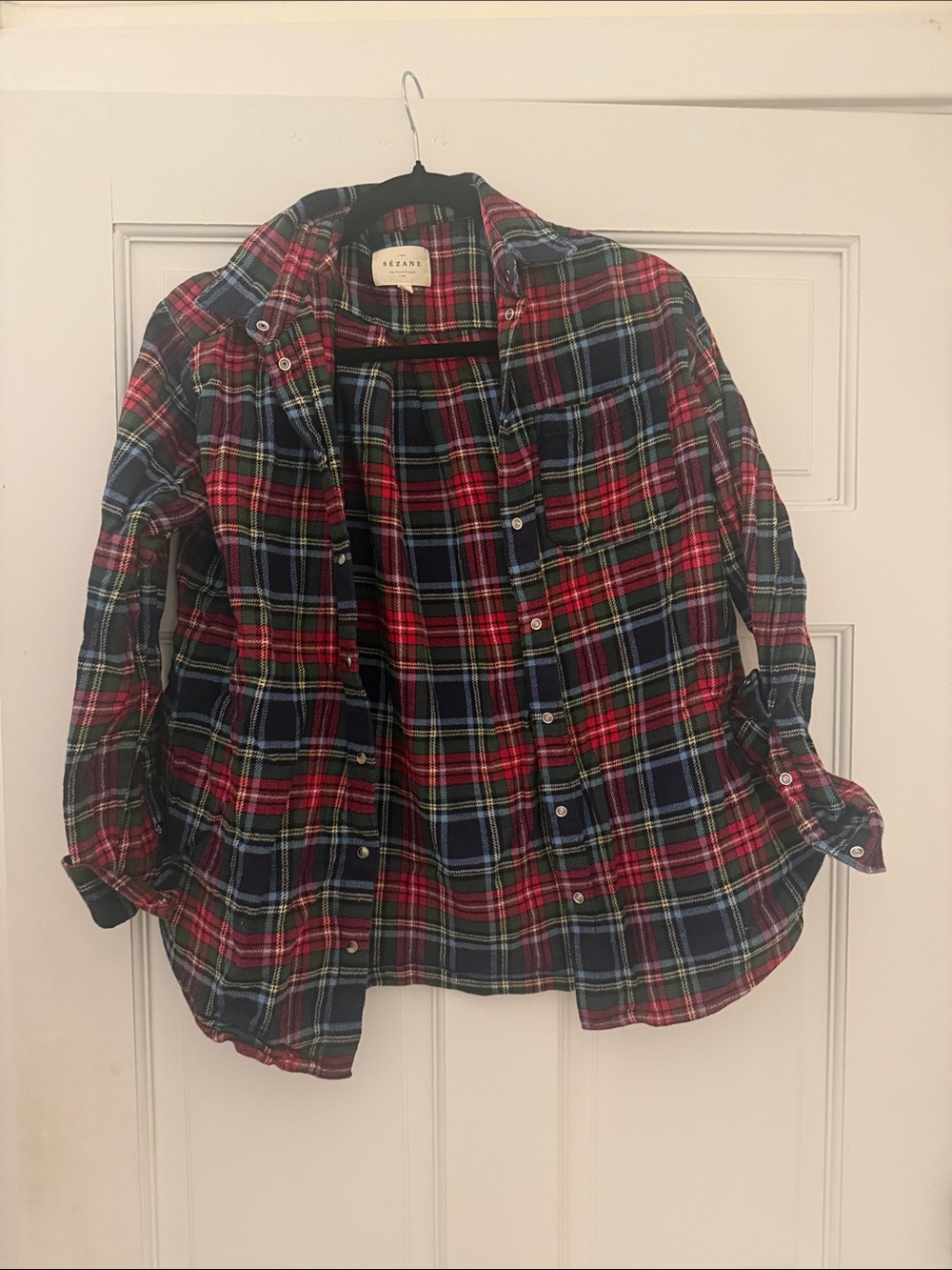 Sezane Red & Navy Plaid Button-Down Shirt